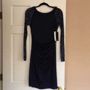 NWT Blue cocktail dress with sequined sleeves